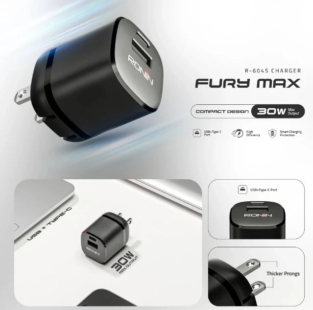 RONIN R-6045 Fury Max 30W Fast Charger ā USB Type-C Fast Charging Adapter