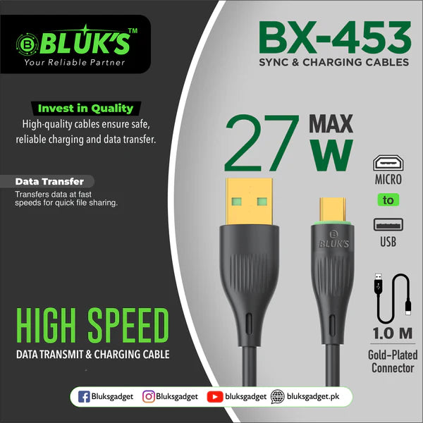 BLUX BX-453 27W Max Sync & Charging Cable – Fast Data Transfer