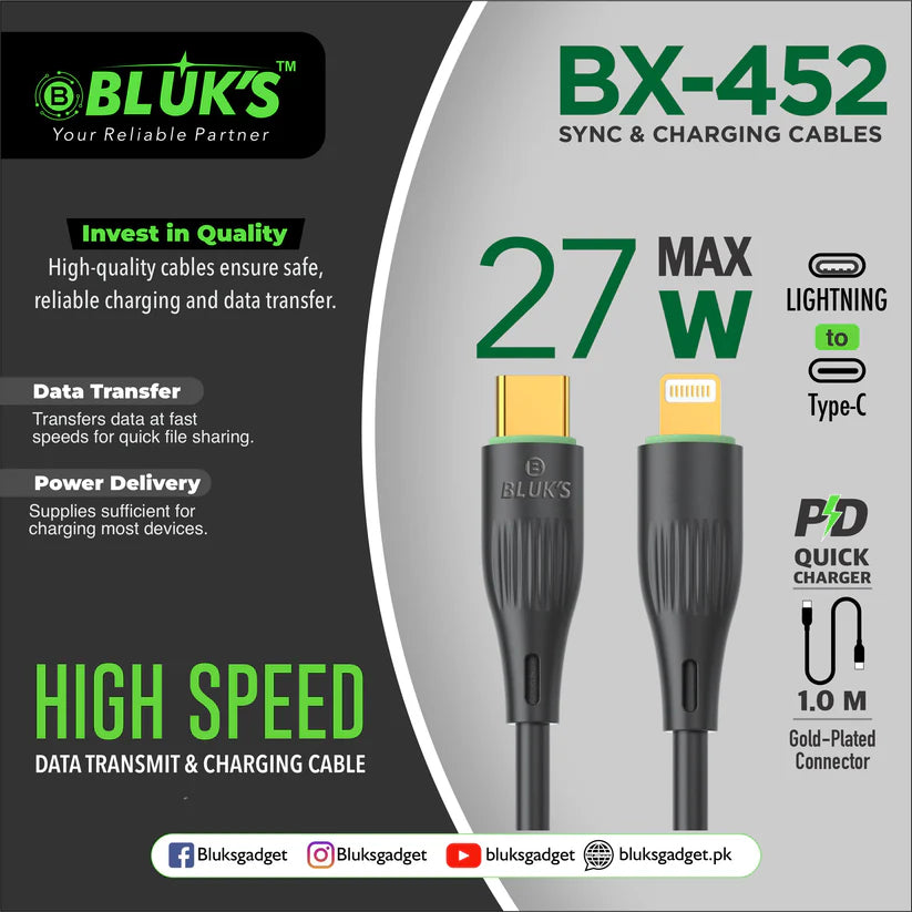 BLUX BX-452 27W Max Sync & Charging Cable – Fast Data Transfer
