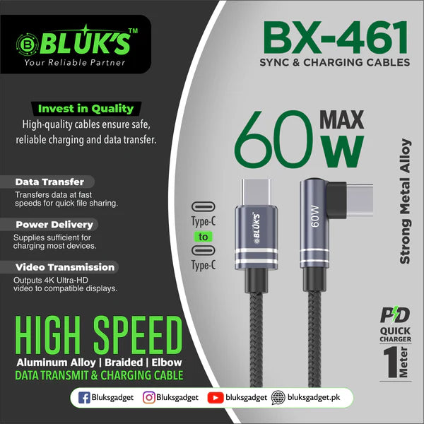 BLUX BX-461 60W Max Sync & Charging Cable – Fast Data Transfer