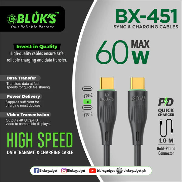 BLUX BX-451 60W Max Sync & Charging Cable – Fast Data Transfer