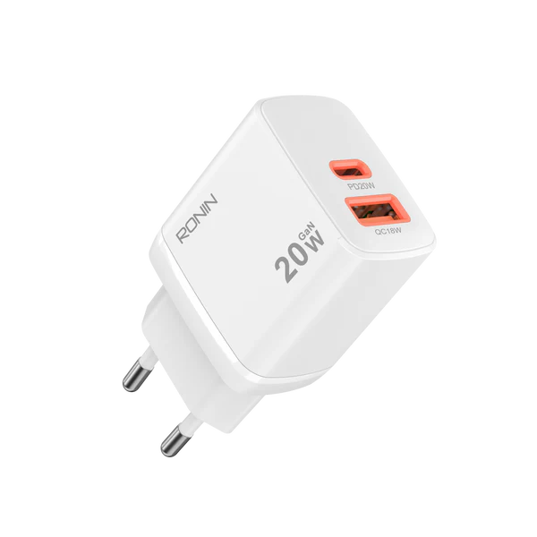 RONIN R-6025 Fast Charger – Dual Port USB-C & USB-A Wall Charger