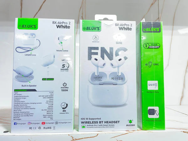 BLUX BXAirPro2 White AirBuds – ENC Extreme Sound Clarity