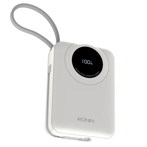 RONIN R-4035 ION 20000mAh Power Bank, 22.5W Fast Charging, Built-in Type-C & iOS Cables, Digital Display, Portable Fast Charger
