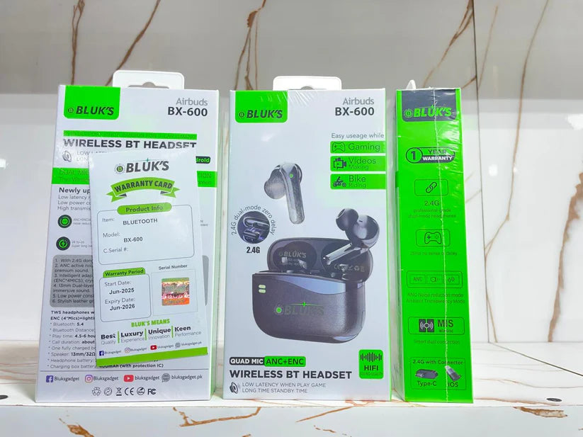 BLUX BX-600 Quad-Mic ANC + ENC AirBuds with 2.4G Dongle – Wireless Earbuds