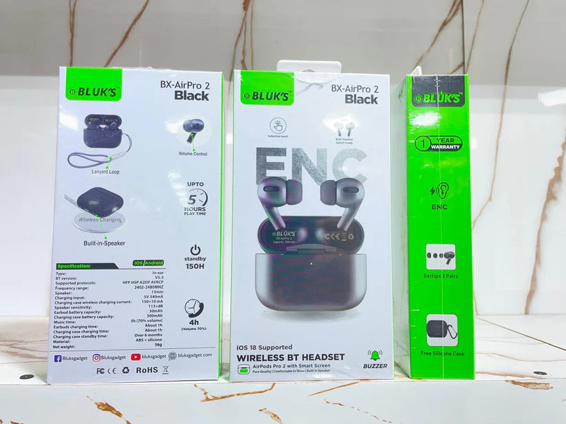 BLUX BXAirPro2 Black AirBuds – Wireless Bluetooth Earbuds