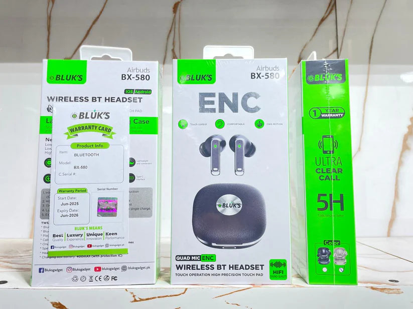 BLUX BX-580 Quad-Mic ENC Wireless Headset – Crystal Clear Calls