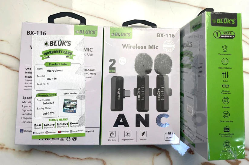 BLUX BX-116 Double Mic ANC Wireless Microphone – iPhone & Type C
