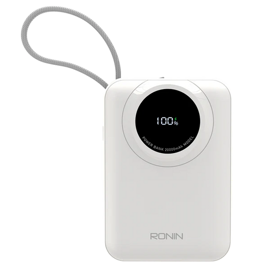 RONIN R-4035 ION 20000mAh Power Bank, 22.5W Fast Charging, Built-in Type-C & iOS Cables, Digital Display, Portable Fast Charger