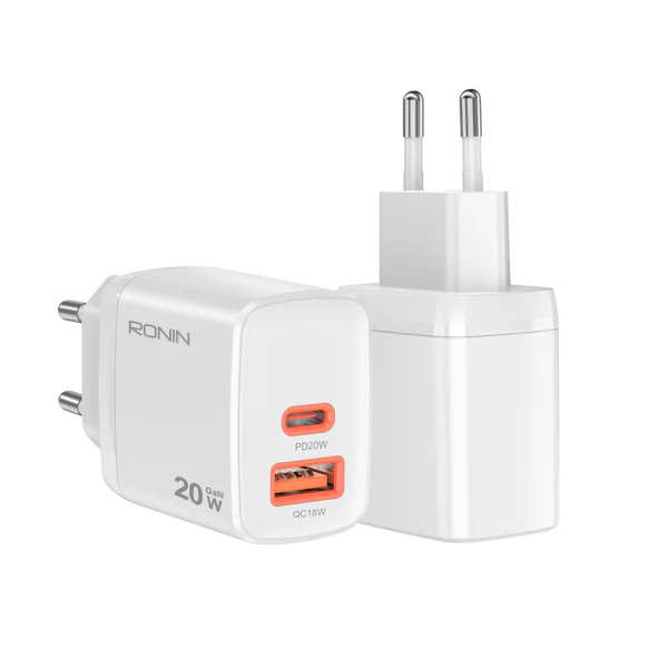 RONIN R-6025 Fast Charger – Dual Port USB-C & USB-A Wall Charger