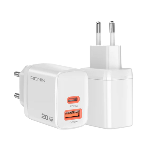 RONIN R-6025 Fast Charger – Dual Port USB-C & USB-A Wall Charger
