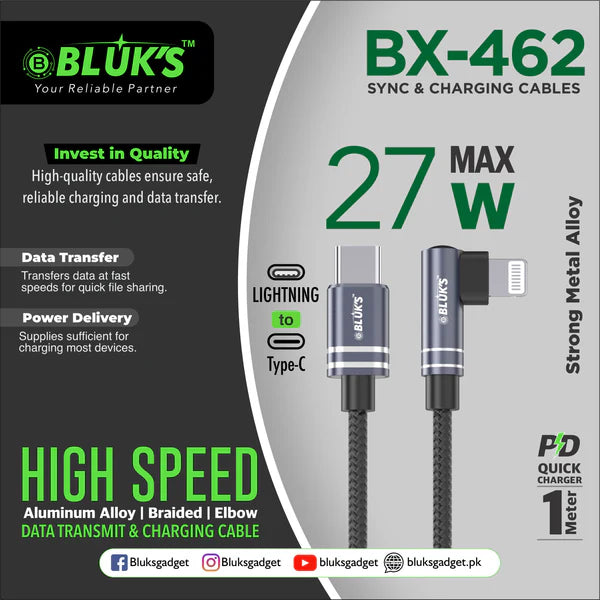 BLUX BX-462 27W Max Sync & Charging Cable – Fast Data Transfer