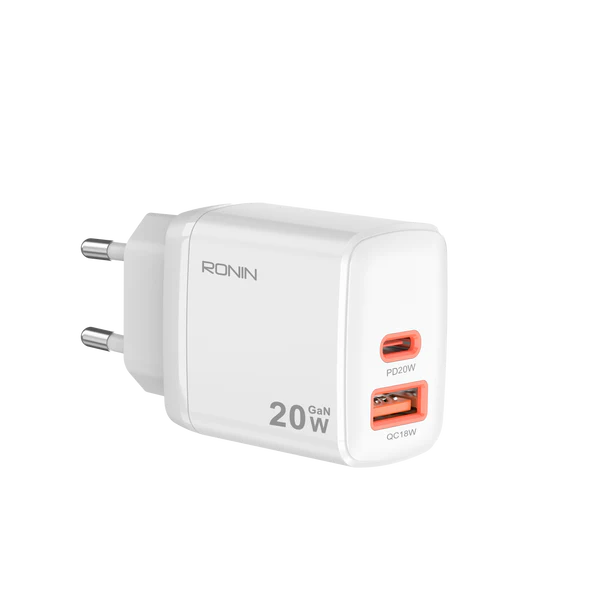 RONIN R-6025 Fast Charger – Dual Port USB-C & USB-A Wall Charger